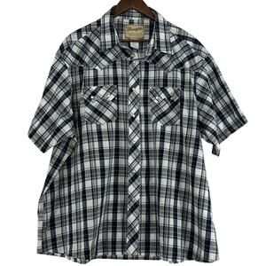 Vtg Wrangler Western Pearl Snap Shirt Mens 3X Plaid Short Sleeves Cowboy Country